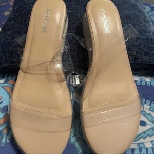 Clear rap around ankle sandals, size 12